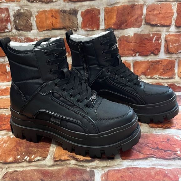 None Shoes - NIB Buffalo vegan leather constructed black combat boots Sz 9